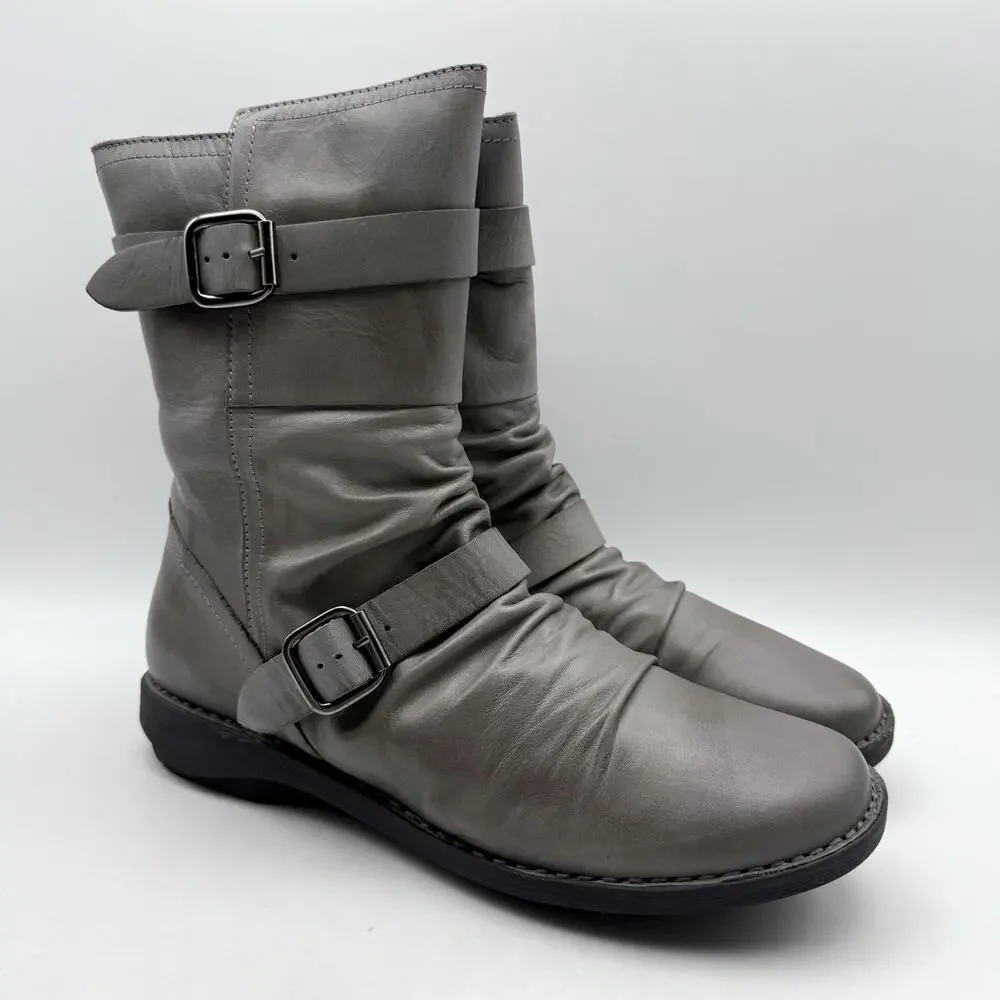 Miz Mooz Womens Pasha Mid Calf Boots EU 39 US 8.5 Grey Leather NIB